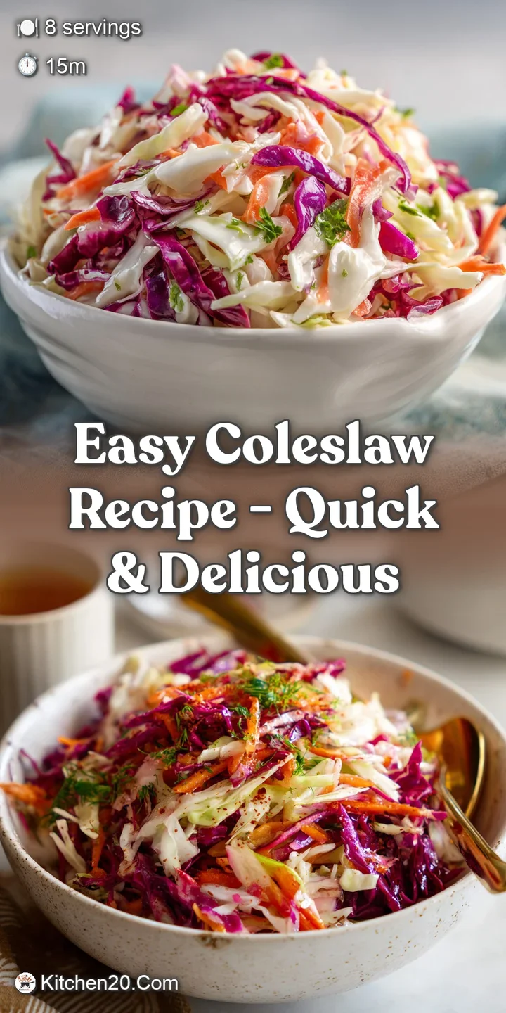 Creamy, cool coleslaw glistens, showcasing the textures of crisp cabbage, carrots, and a light, tangy dressing. Fresh and ...