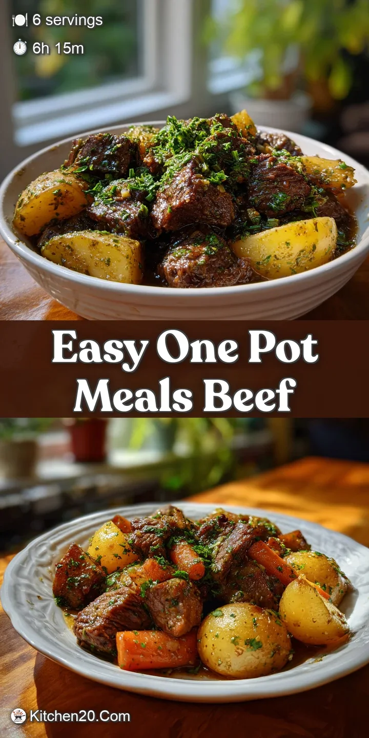 Appetizing close-up of beef and potatoes, glistening with savory juices. Notice the comforting texture of the slow-cooked ...