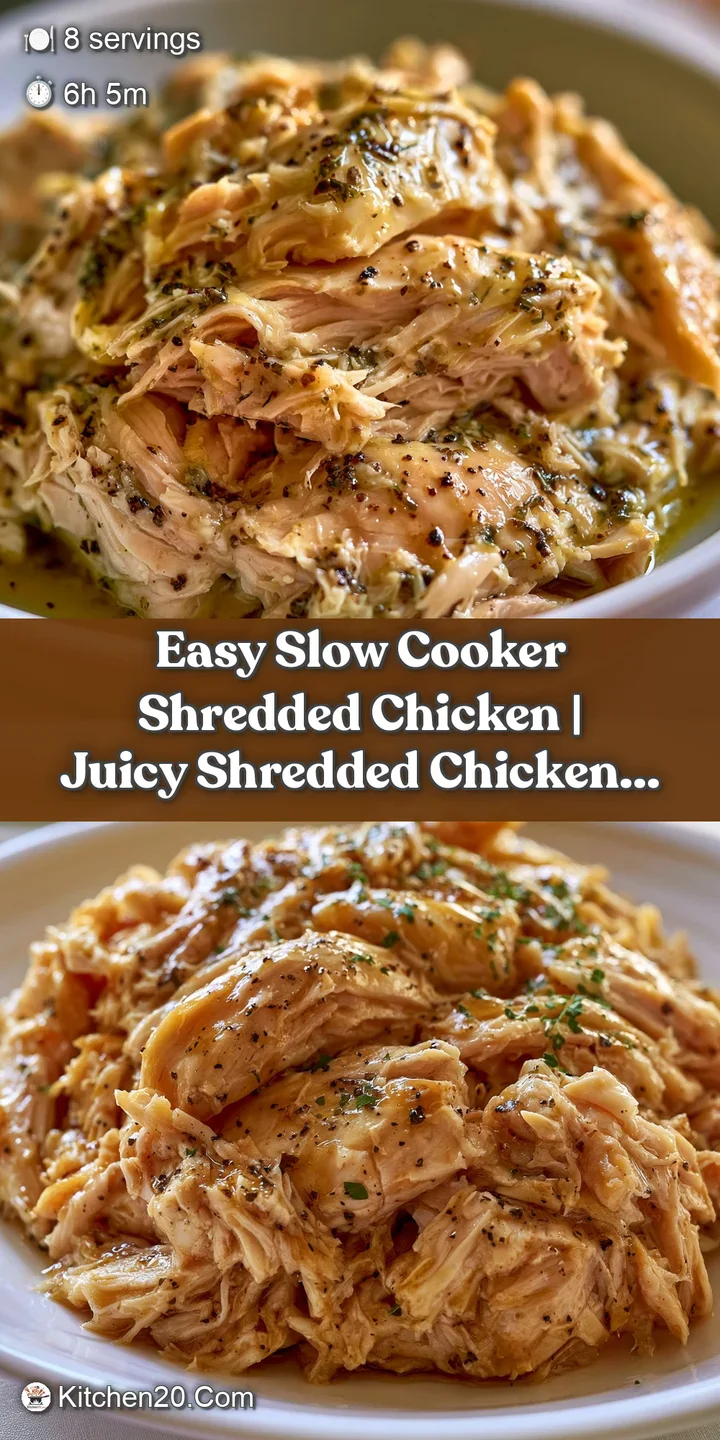Macro shot of succulent, moist shredded chicken fibers with glistening juices and a sprinkle of coarse black pepper.