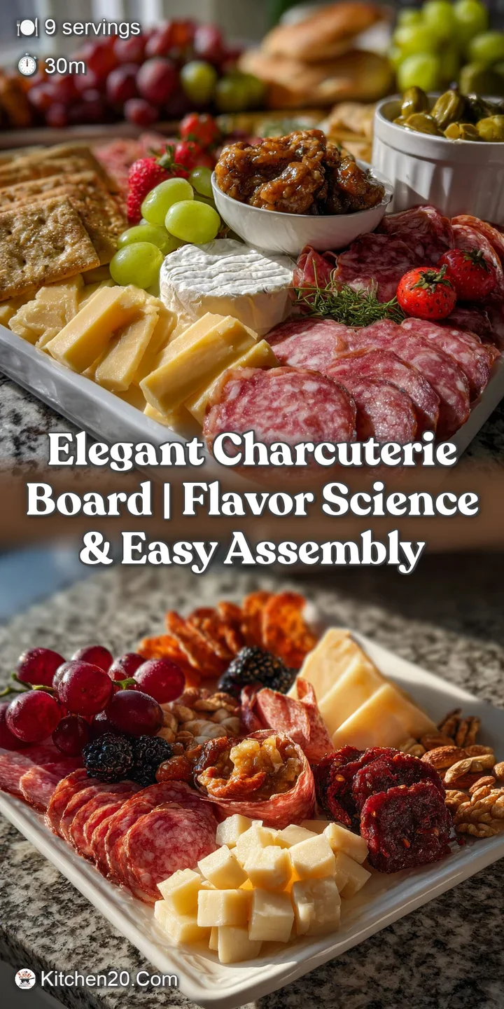 Close-up of a charcuterie arrangement featuring creamy brie, marbled salami, and a cluster of juicy grapes, ready to be en...