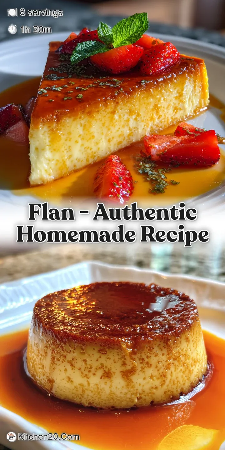 Close-up of creamy flan; the rich caramel swirls create a delicious visual texture. A perfect balance of sweet and smooth,...