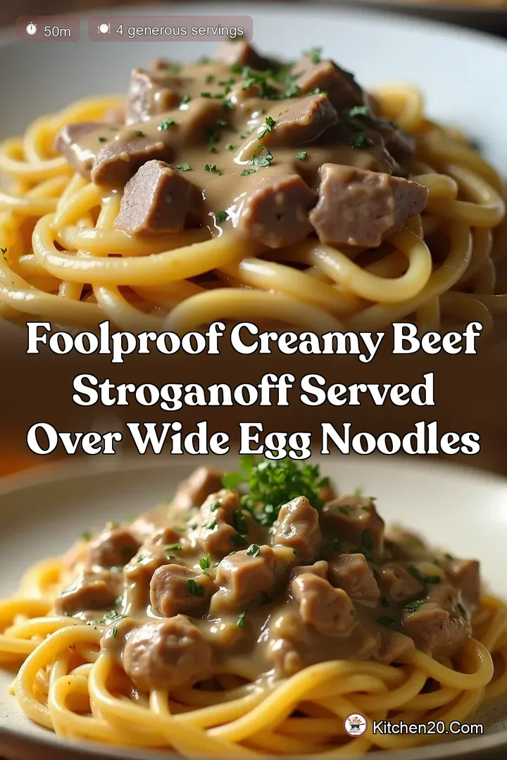 Foolproof Creamy Beef Stroganoff Served Over Wide Egg Noodles