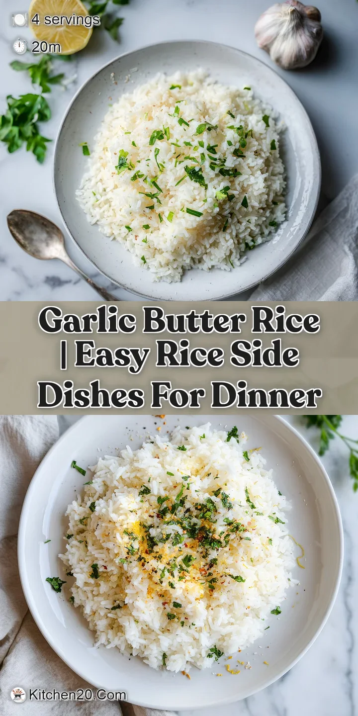 Close-up of tender, individual rice grains glistening with melted butter and fragrant garlic.