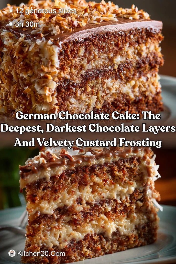 German Chocolate Cake: The Deepest Darkest Chocolate Layers and Velvety Custard Frosting