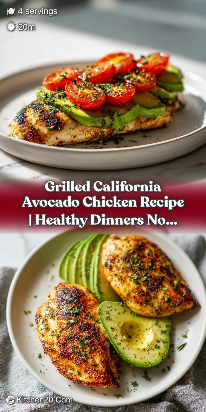 Close-up reveals juicy grilled chicken and creamy avocado; char marks, vibrant green herbs, and glistening oil create a mo...