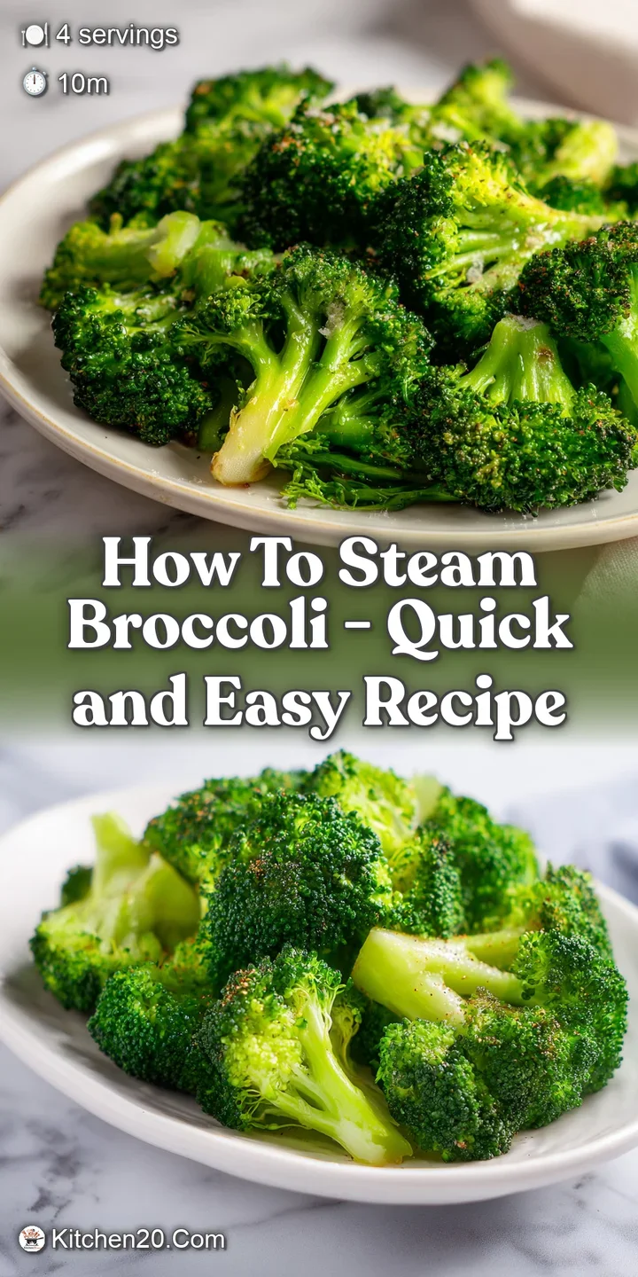 Close-up of bright green, tender broccoli florets, lightly steamed and showing their fresh, vibrant color.