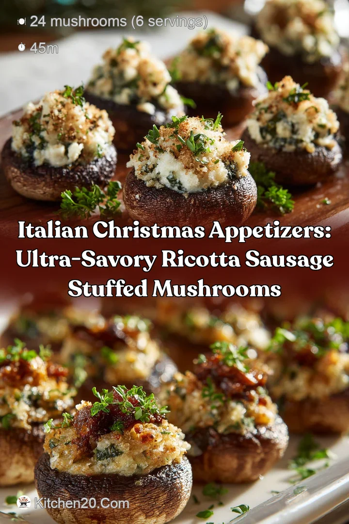 Italian Christmas Appetizers: Ultra-Savory Ricotta Sausage Stuffed Mushrooms