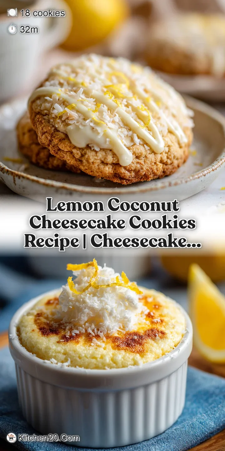 Close-up of a lemon coconut cookie revealing its soft, chewy interior and flecks of coconut. Powdered sugar creates a swee...