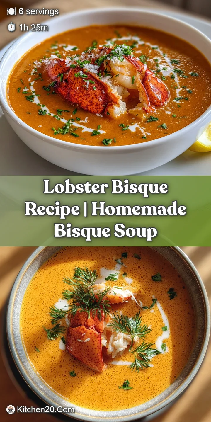 Appetizing close-up of creamy lobster bisque; flecks of lobster meat visible, glistening with a sheen of melted butter.