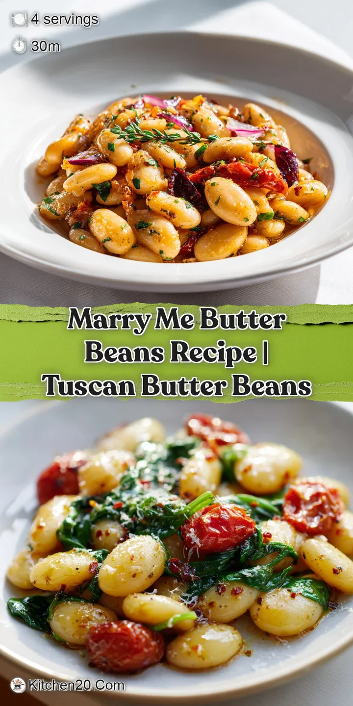 Close-up of glossy butter beans glistening in a bright tomato sauce, flecked with green herbs. Warm and inviting comfort f...