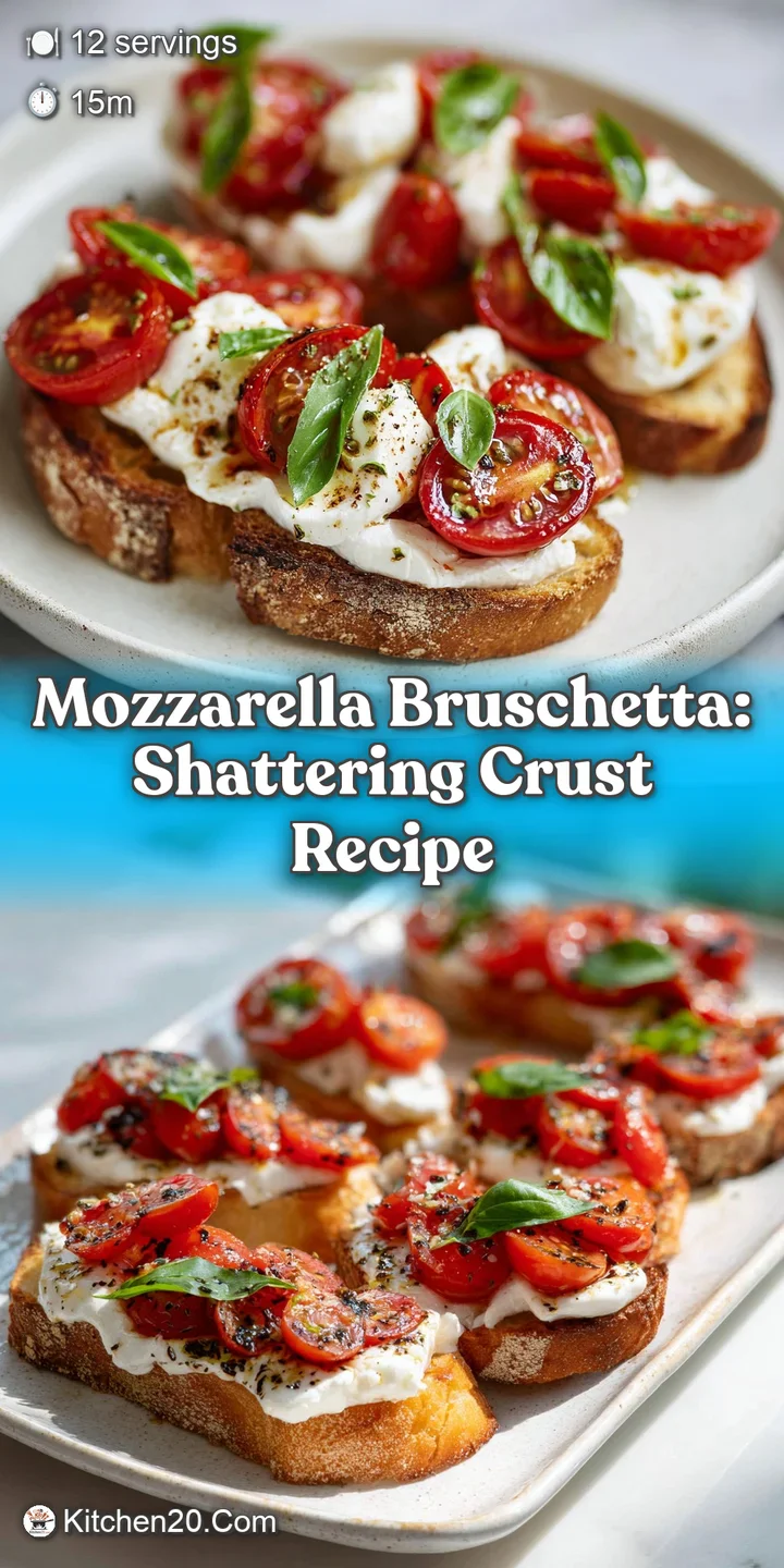 Close-up of bruschetta showcasing juicy tomatoes, melted mozzarella, fresh green basil, and glistening olive oil on crisp ...