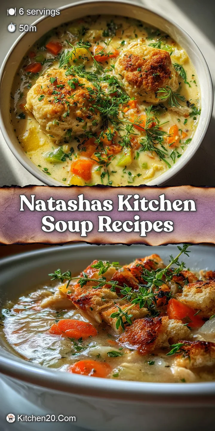 Close-up: Velvety, creamy soup swirling with vibrant green herbs. Golden-brown pastry bits add texture. Warm and comforting.