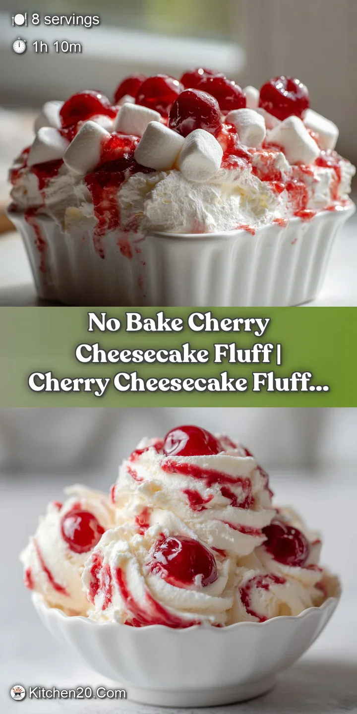 Close-up of creamy, pale pink whipped dessert with glossy cherry chunks and a smooth, light-as-air consistency.