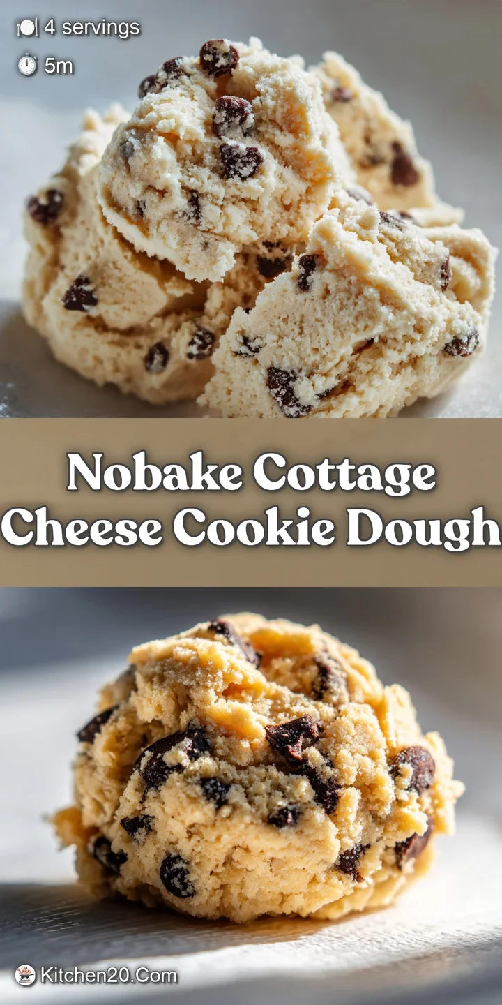 Close-up of a soft, creamy, light beige cookie dough ball studded with melted dark chocolate pieces, hints of vanilla visi...