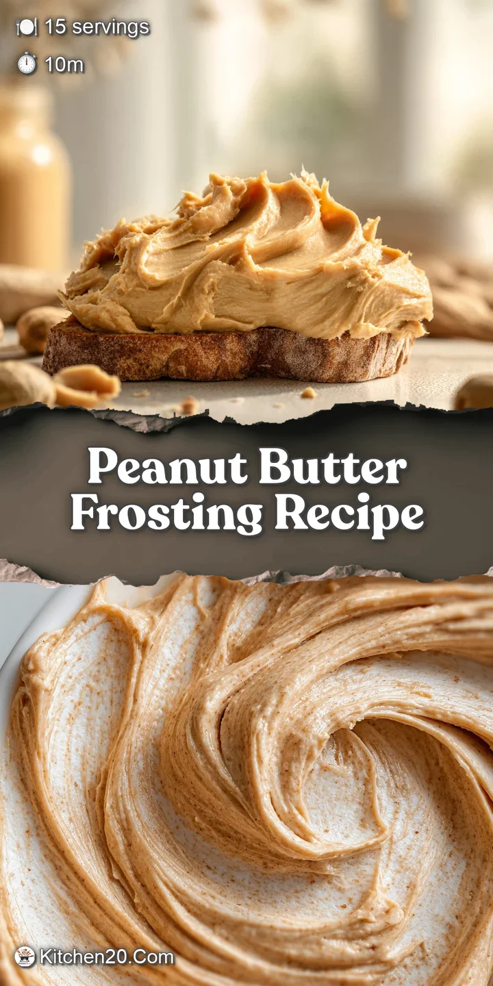 Close-up of peanut butter frosting, highlighting its smooth texture, light sheen, and tempting, creamy color. A sweet, irr...