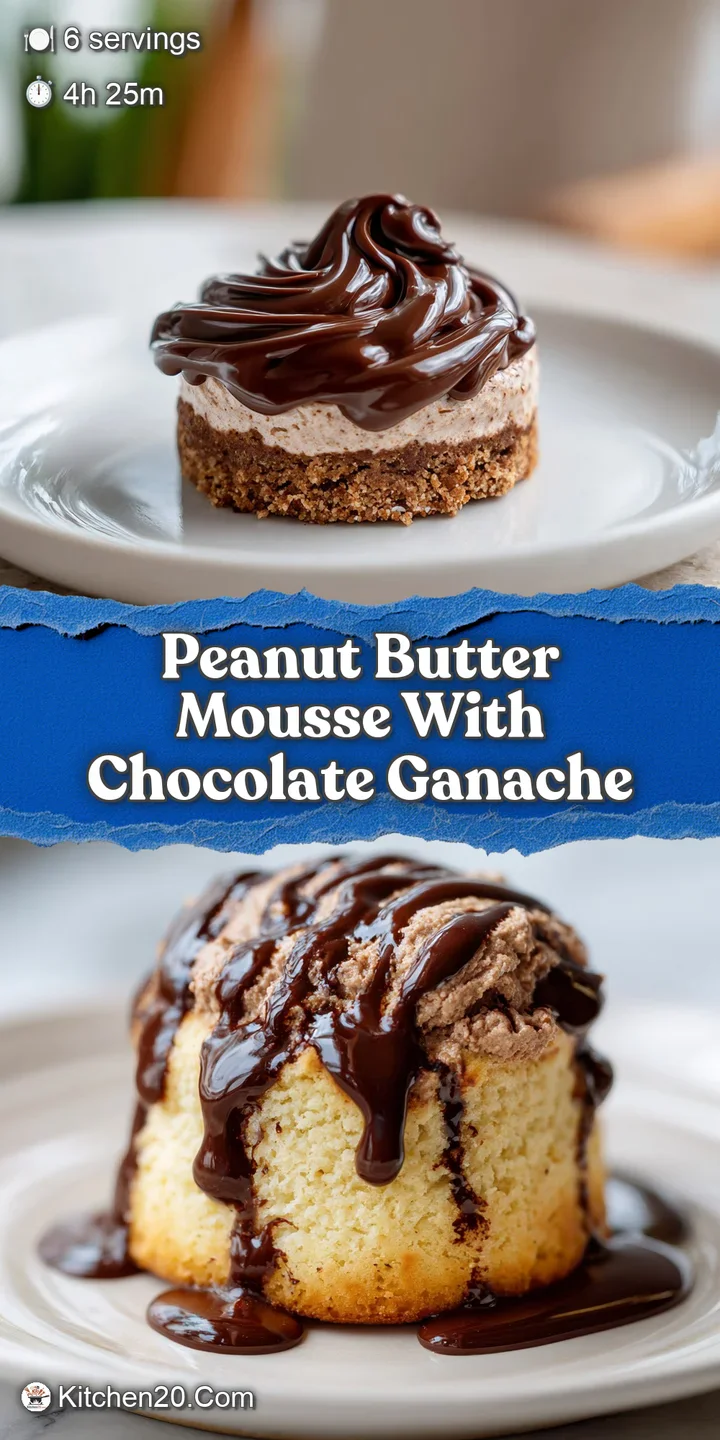 Creamy peanut butter mousse with rich chocolate ganache. Close-up captures the light reflecting off the glossy chocolate a...