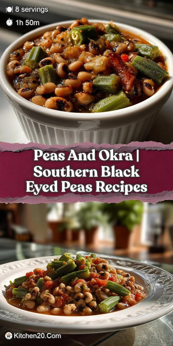 Close-up of shimmering, tender peas and okra. The fresh green hues entice a taste of this simple, comforting dish.