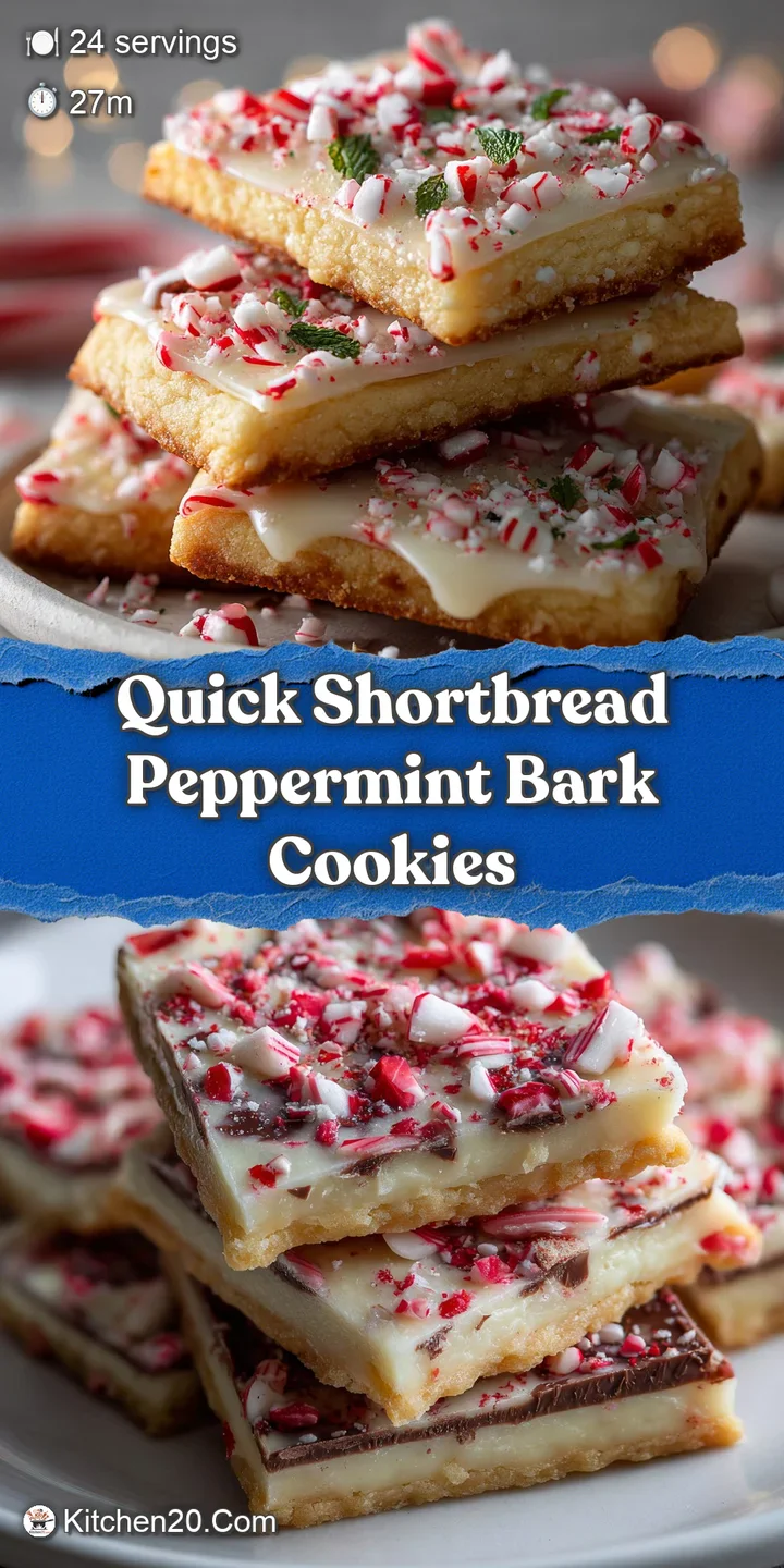 Close-up of a peppermint bark shortbread cookie: crumbly edge, chocolate swirls, & crushed candy canes create a joyful hol...