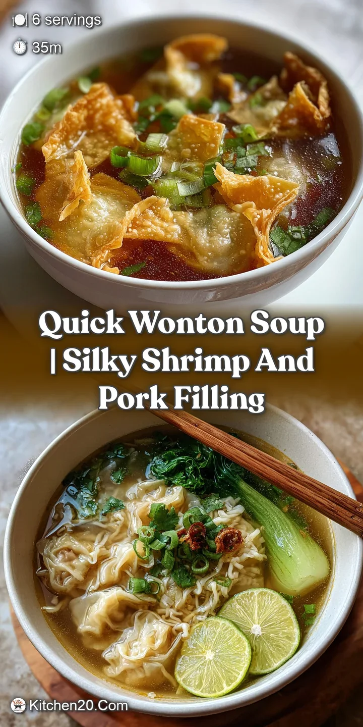 Close-up of plump, glistening wontons swimming in a clear broth, dotted with bright green scallions and chili oil droplets.