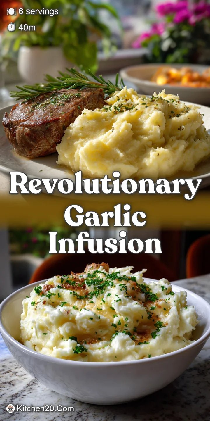 Close-up view of a juicy, seared prime rib steak, flaked by a fork, next to a generous scoop of garlic mashed potatoes. A ...