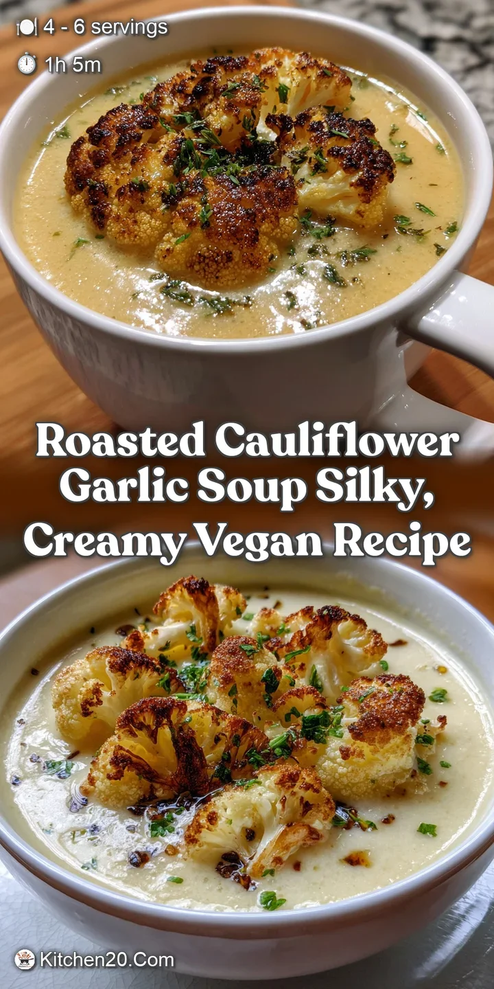 Roasted Cauliflower Garlic Soup Silky Creamy Vegan Recipe