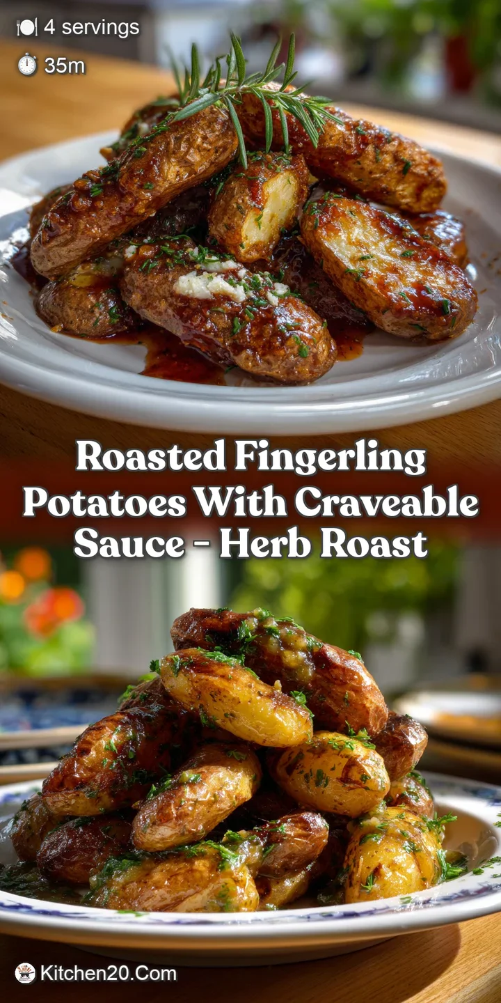 Golden, crispy fingerling potatoes drizzled with a creamy, glistening sauce, garnished with fresh herbs, offering a satisf...