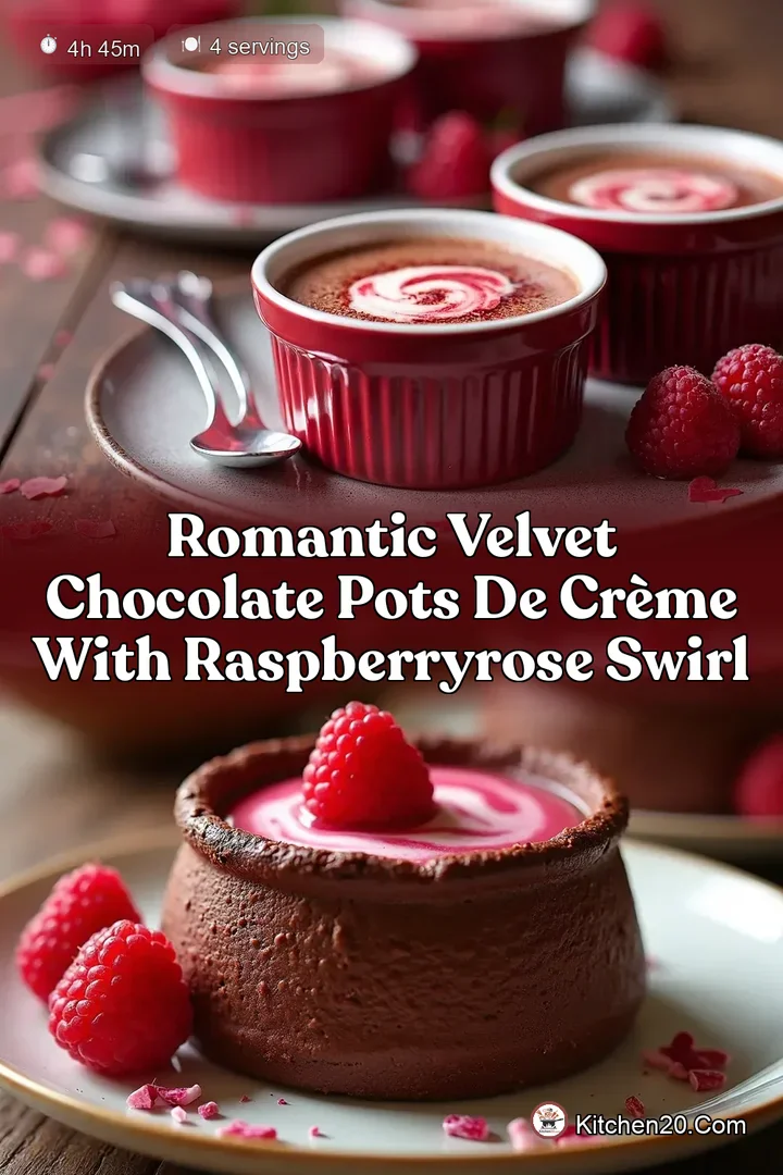 Romantic Velvet Chocolate Pots de Cr&egrave;me with RaspberryRose Swirl