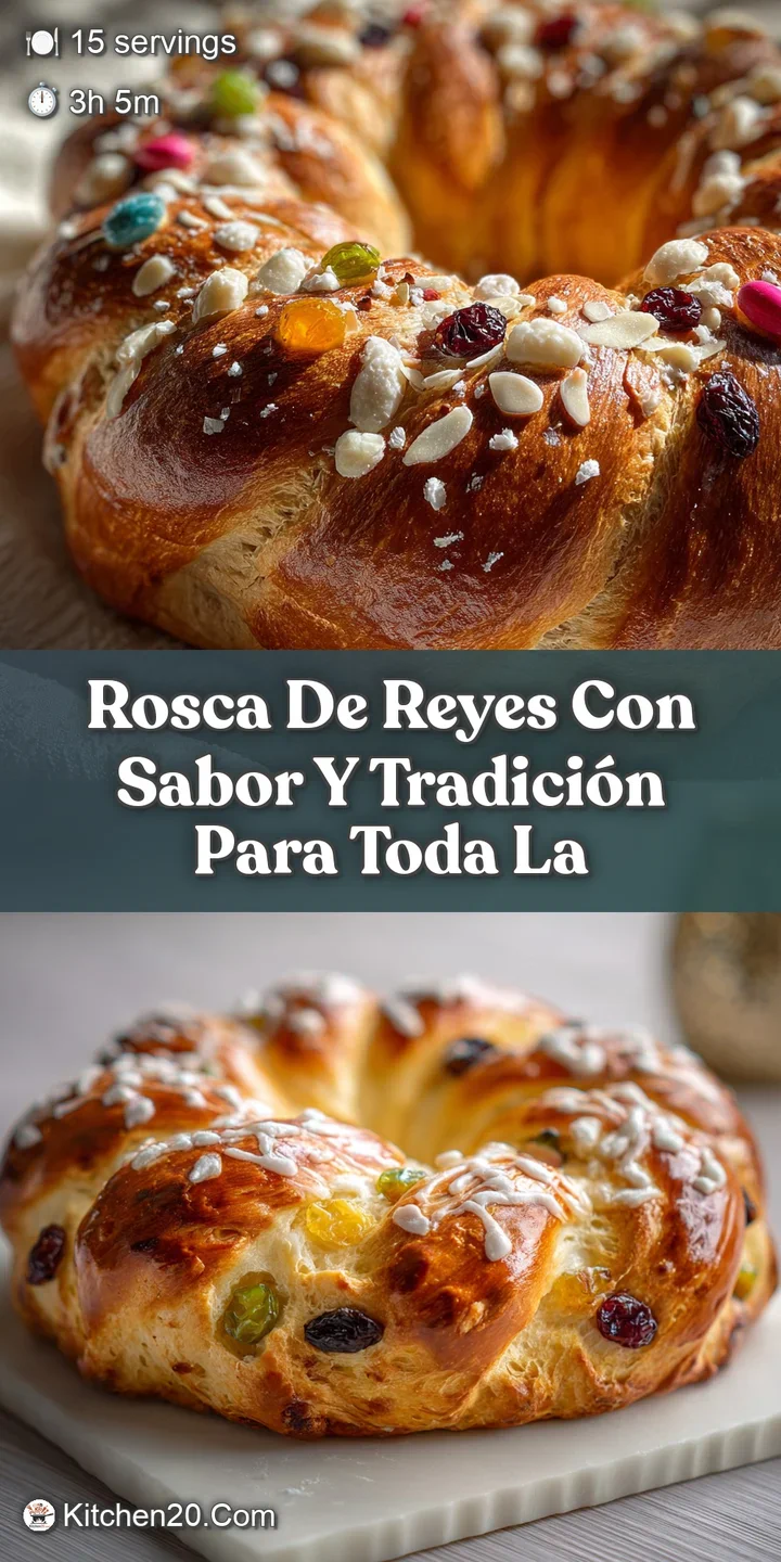 Close-up of Rosca de Reyes: vibrant candied orange peel and jewel-toned figs glisten atop the tender, slightly browned dough.