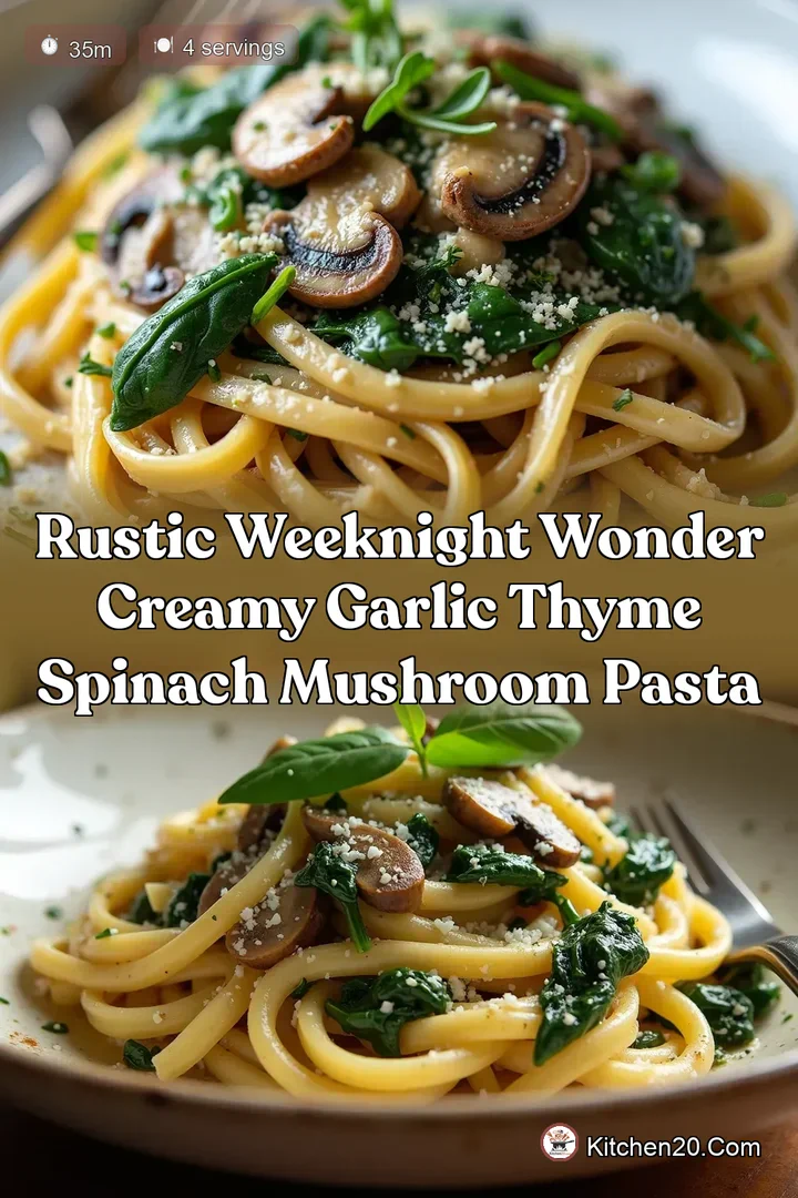 Rustic Weeknight Wonder Creamy Garlic Thyme Spinach Mushroom Pasta