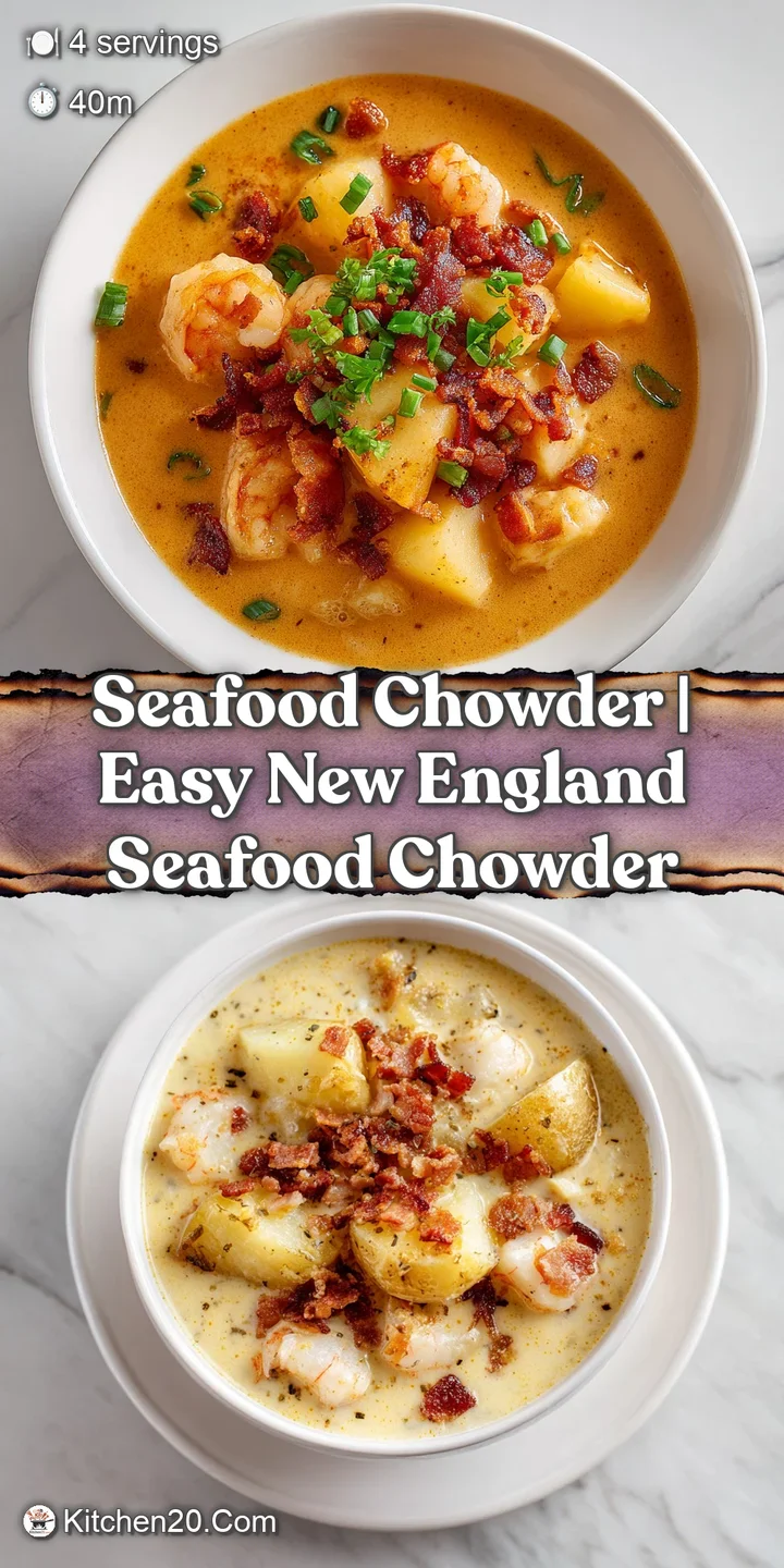 Extreme close-up of plump orange shrimp and tender white fish nestled in a thick, steaming cream-based broth.