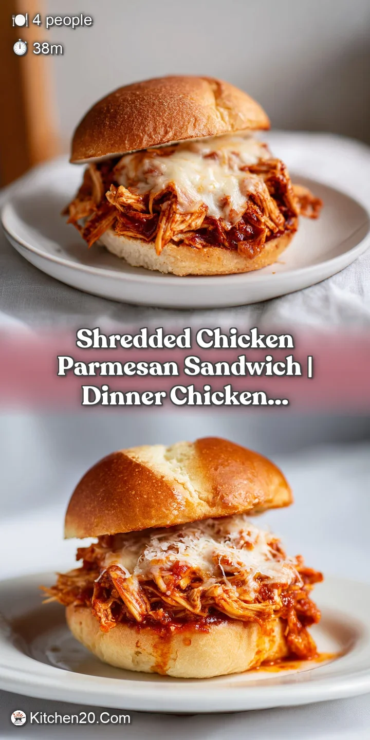 Close-up of gooey melted cheese stretching over juicy shredded chicken and rich, bubbling red tomato sauce.