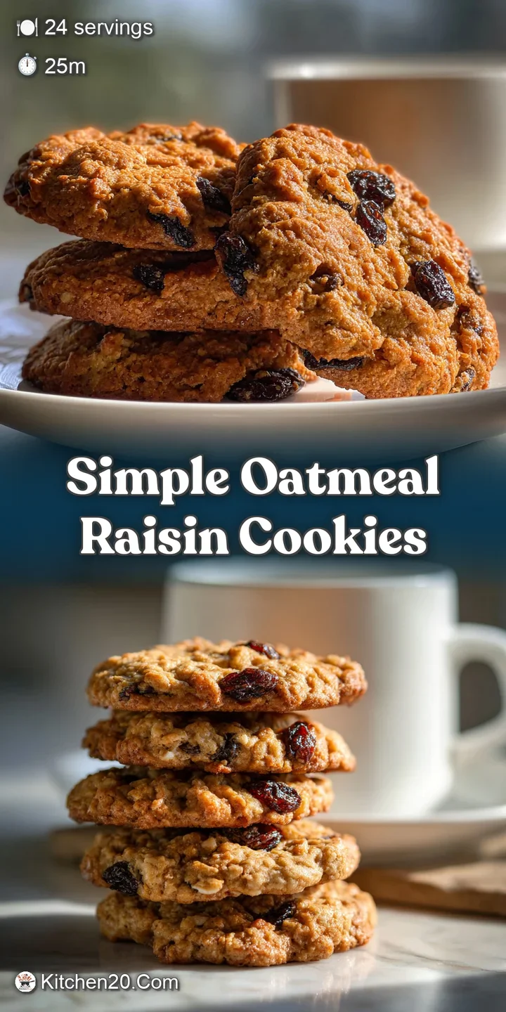 Close-up of a single oatmeal raisin cookie, showcasing its golden hue, chewy texture, and the sweet surprise of juicy, plu...
