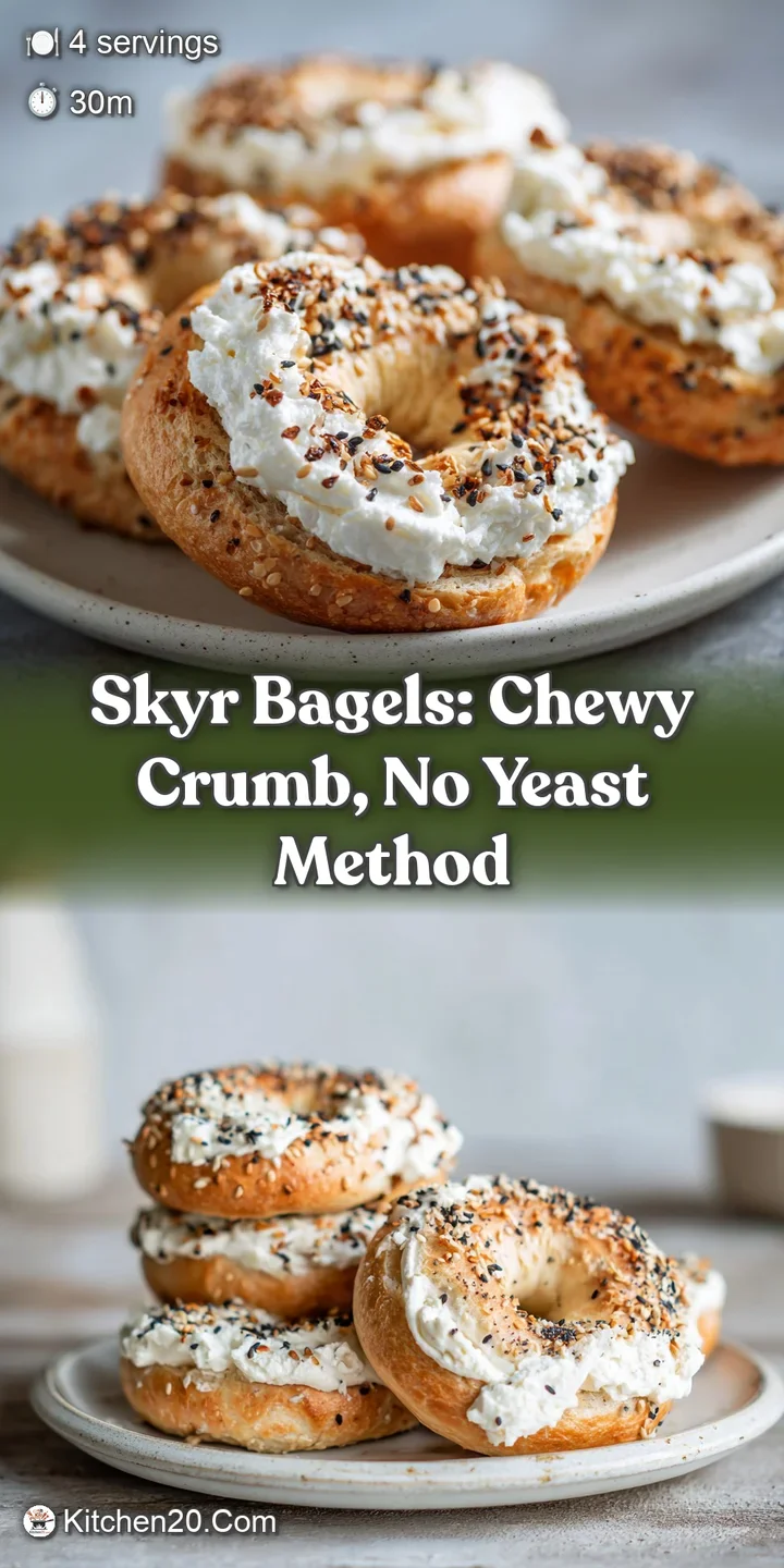 Close-up captures the soft, slightly blistered surface of a fresh skyr bagel. Highlights the tender, irresistible texture.