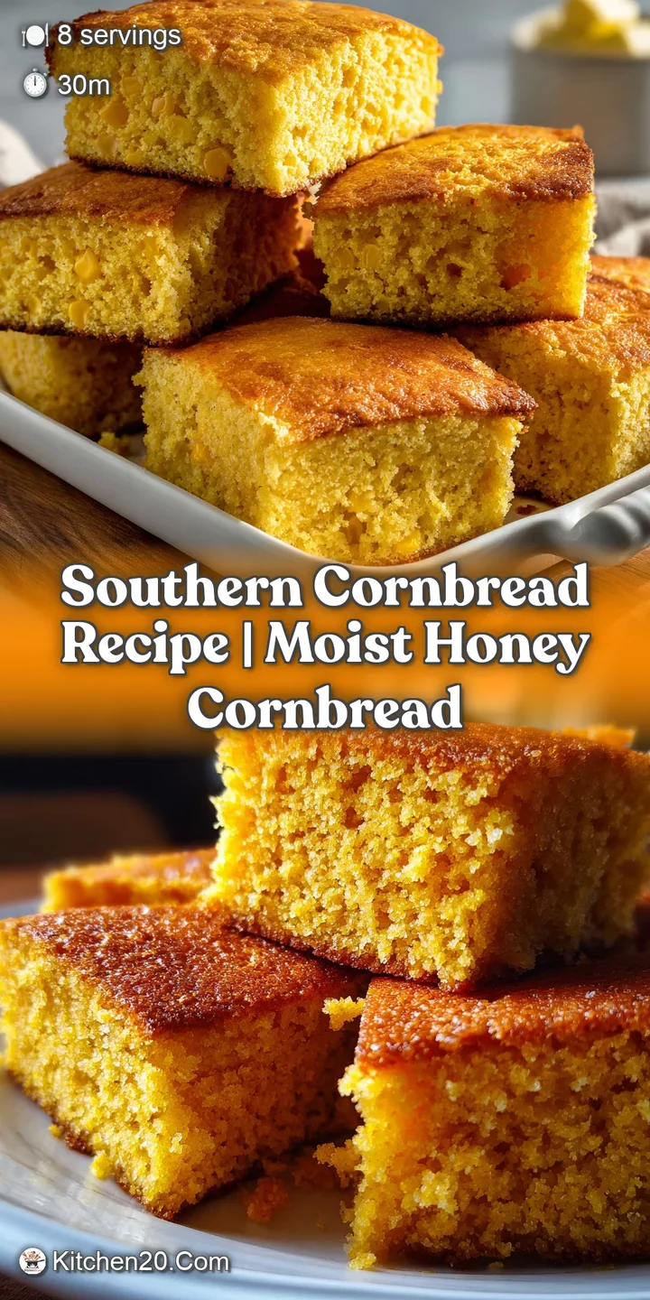 Close-up reveals the coarse, crumbly texture of the cornbread. Hints of steam suggest it's fresh from the oven, appetizing.