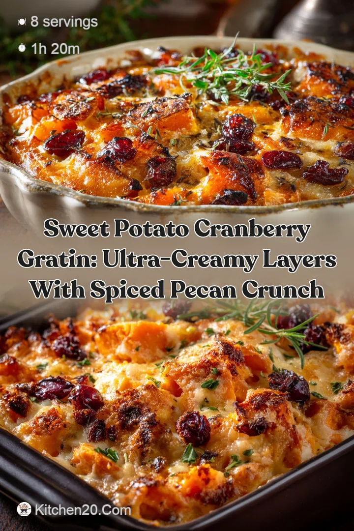 Sweet Potato Cranberry Gratin: Ultra-Creamy Layers with Spiced Pecan Crunch