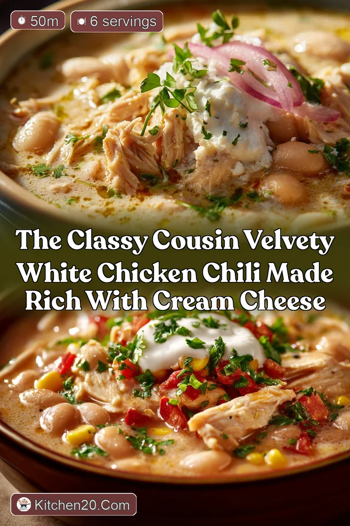 The Classy Cousin Velvety White Chicken Chili Made Rich with Cream Cheese