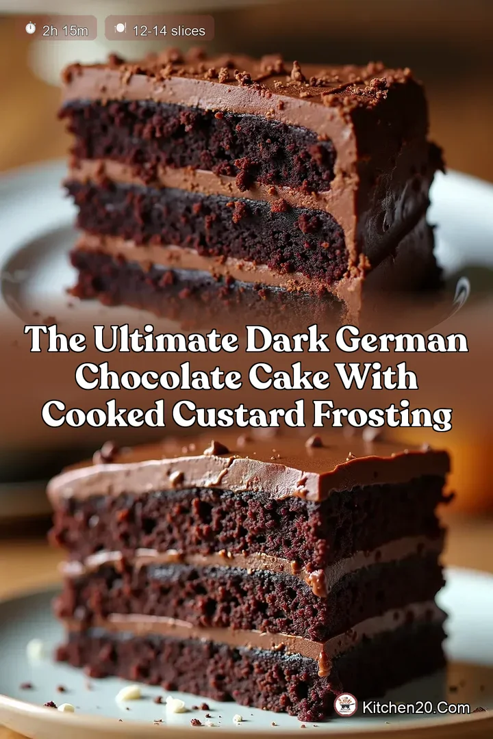 The Ultimate Dark German Chocolate Cake with Cooked Custard Frosting
