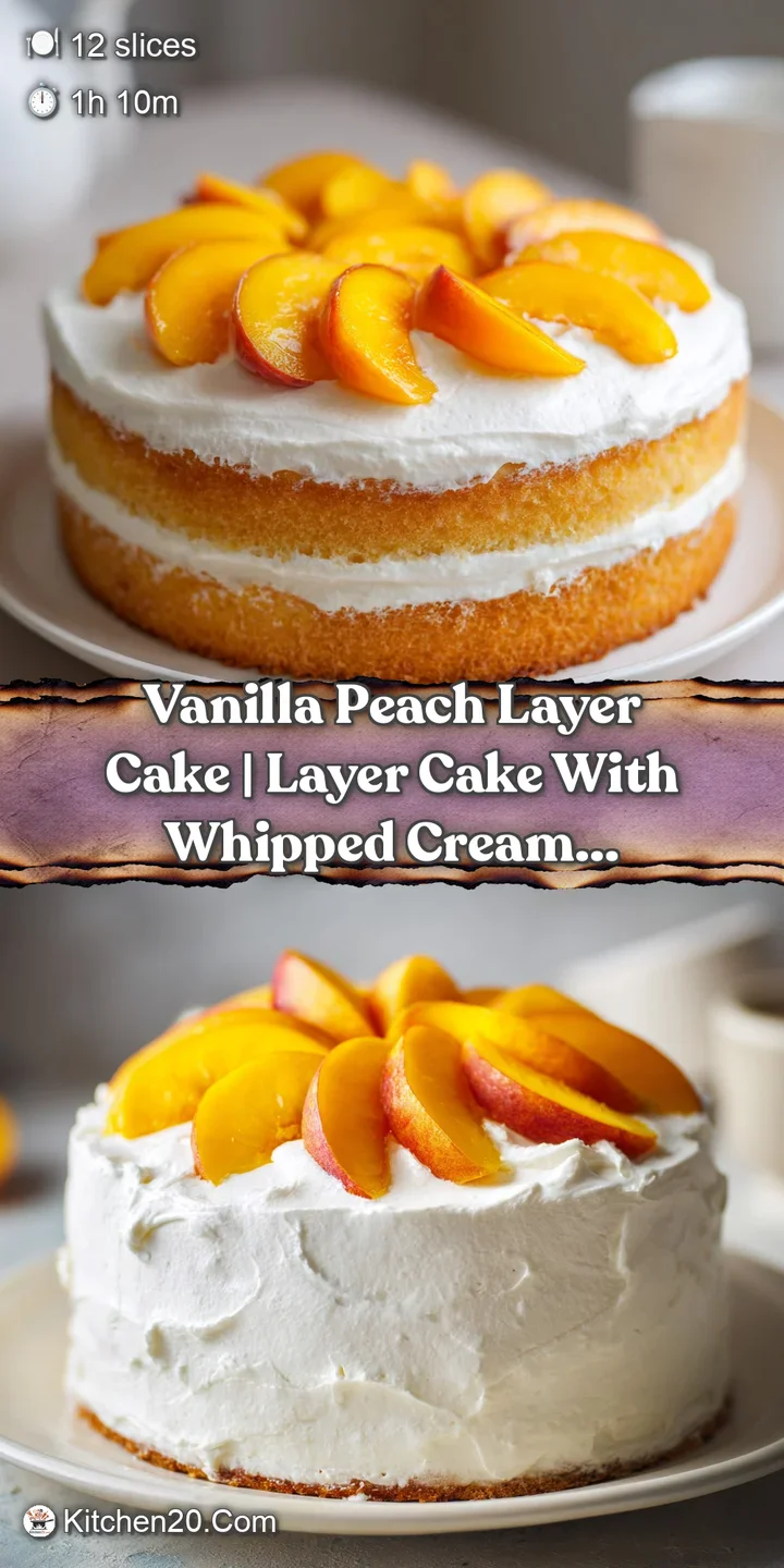 Macro shot of moist, golden cake crumbs and thick vanilla cream with a drizzle of syrup over a ripe peach slice.