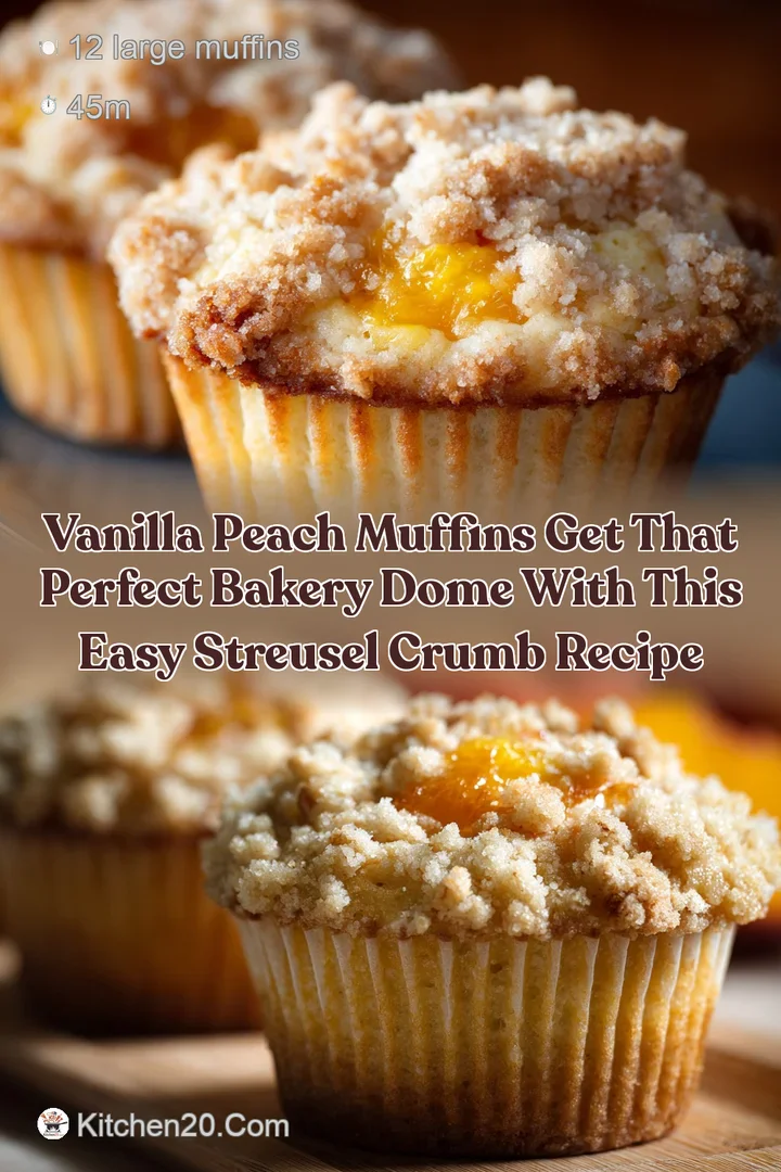 Vanilla Peach Muffins Get that perfect bakery dome with this easy streusel crumb recipe