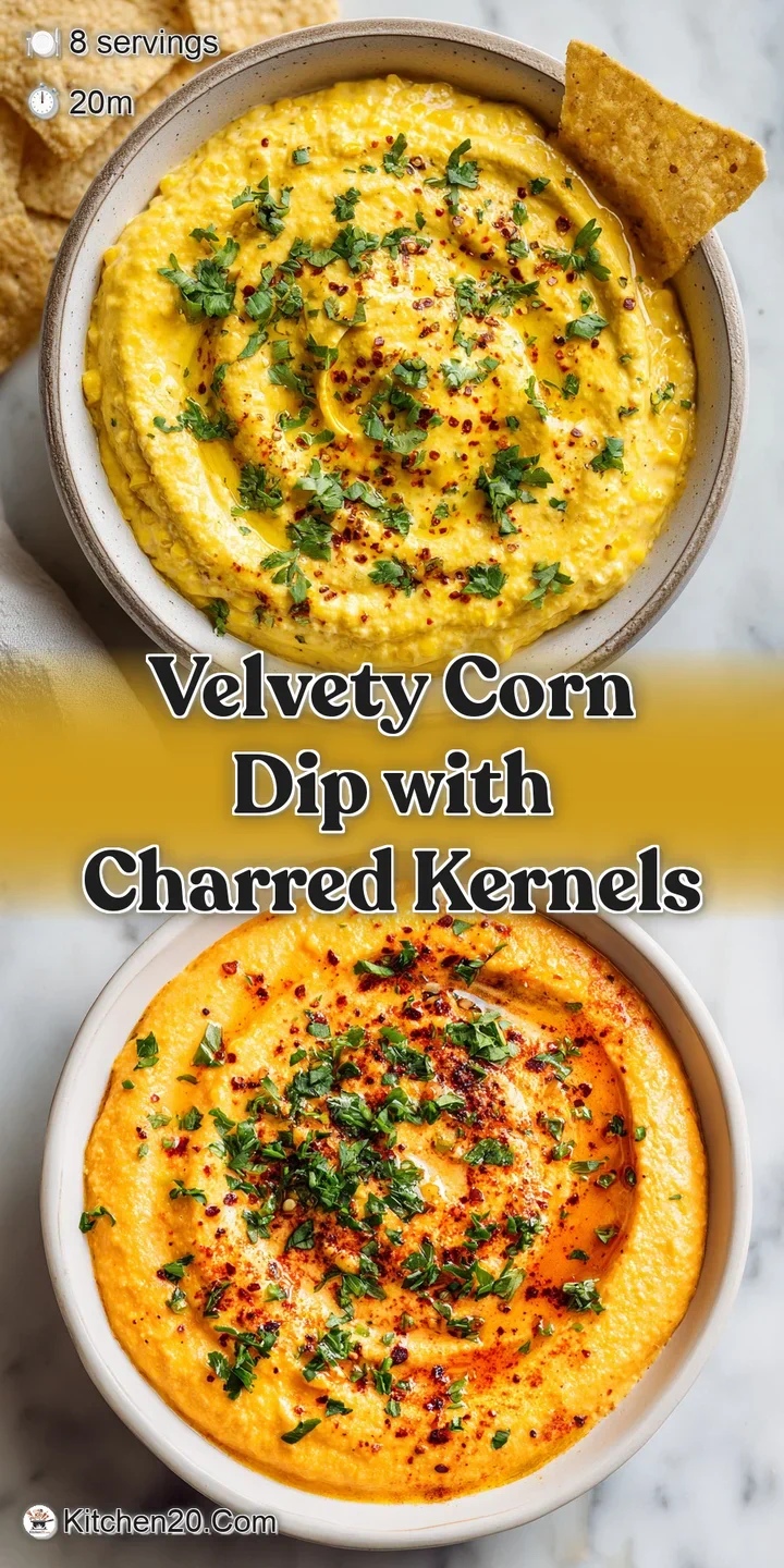 Close-up of blistered corn dip, showcasing charred corn, creamy texture, and flecks of red pepper. Warm, inviting colors.