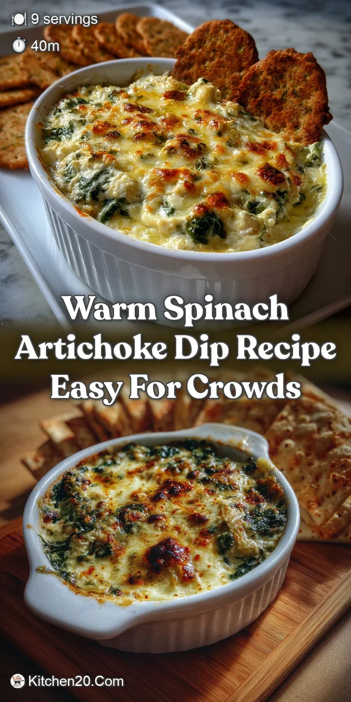 A close-up of a rich, bubbling spinach artichoke dip, with visible chunks of artichoke hearts, promising a luxurious bite.