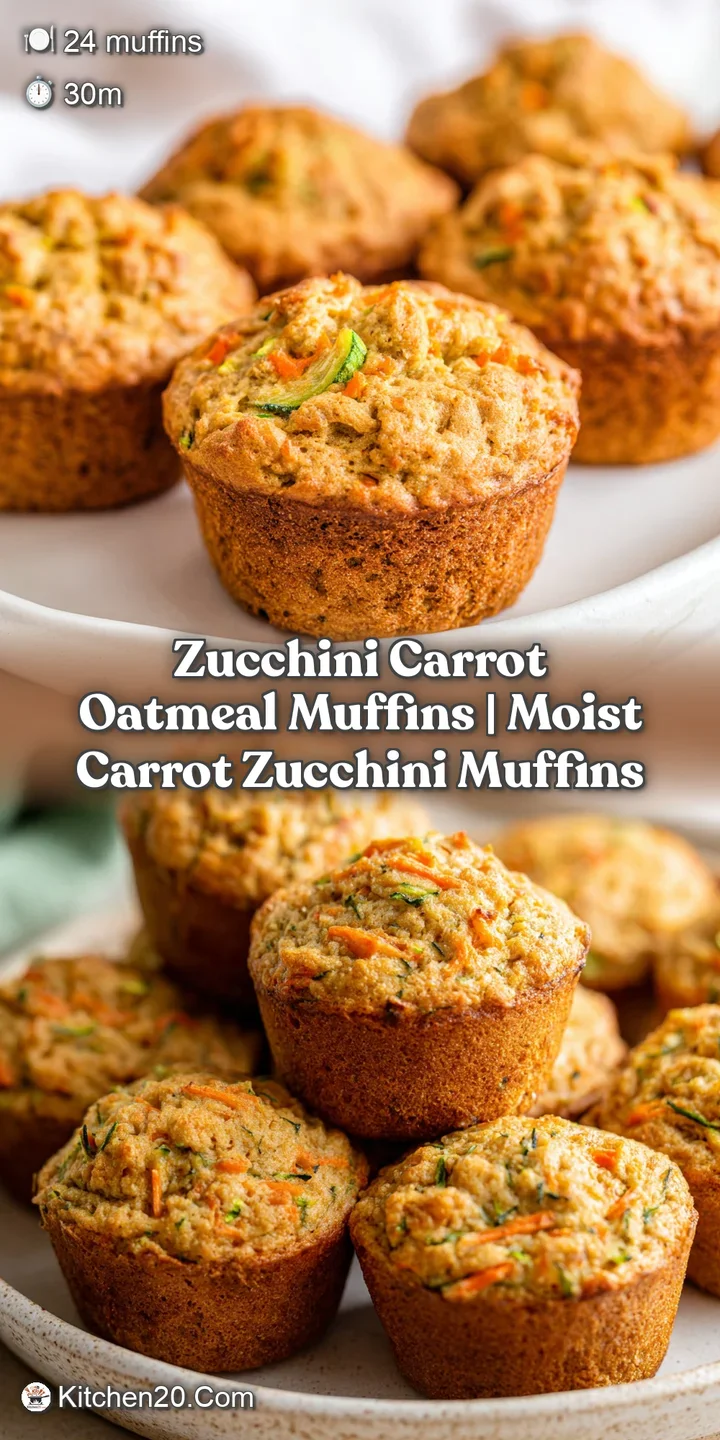 Close-up of a moist muffin crumb featuring vibrant orange carrot shreds, green zucchini bits, and toasted oats.
