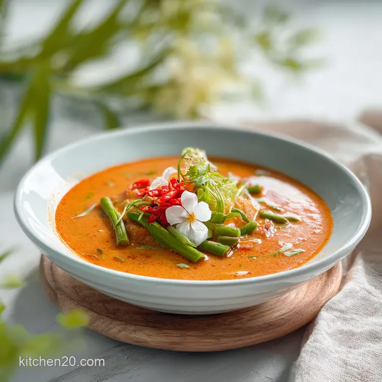 Tall glass of creamy orange Thai tea, adorned with a mint sprig, artfully placed on a saucer.