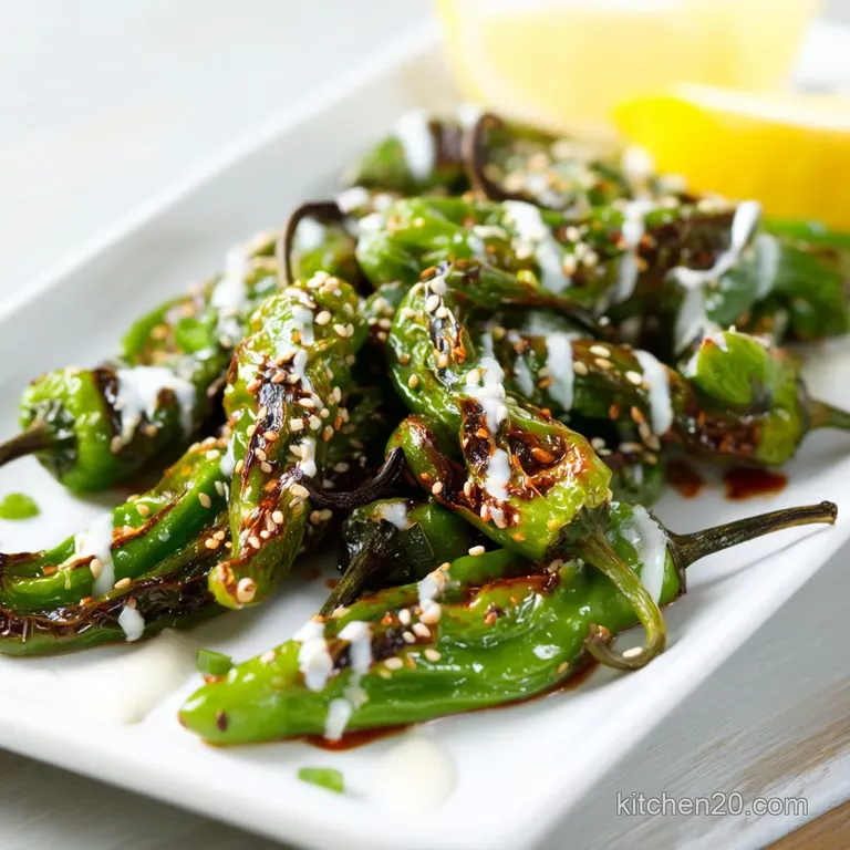 Blistered Shishito Peppers with Quick Drizzle presentation