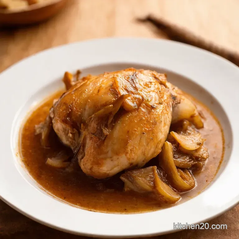 Braised French Onion Chicken with Gruy&egrave;re Croutons presentation