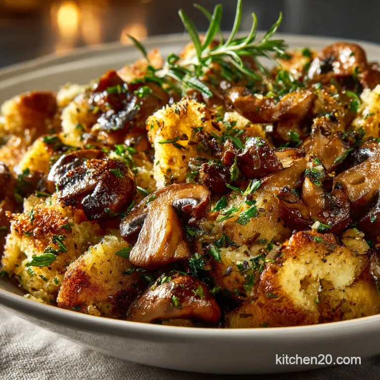 Thanksgiving Side Dishes: Our Sophisticated Brown Butter Mushroom Dressing presentation