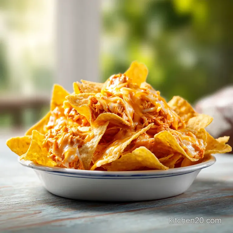 Neatly arranged golden nachos on a slate platter with small bowls of cool white cream and fresh green celery sticks.