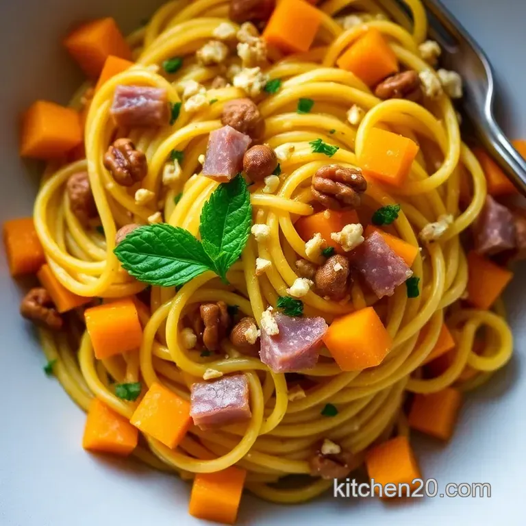 Butternut Squash Prosciutto and Walnut Pasta presentation