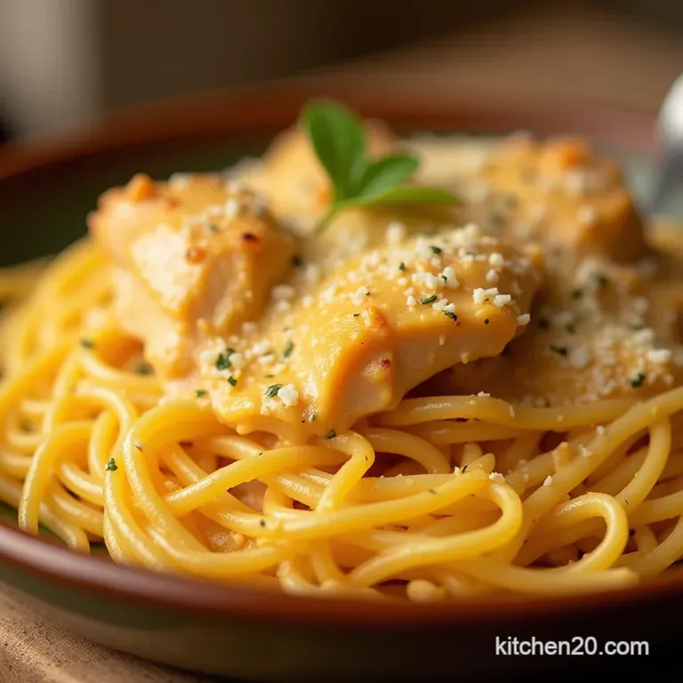 Louisiana Meets Lombardy Creamy Cajun Chicken Spaghetti with Smoked Mozzarella Sauce presentation