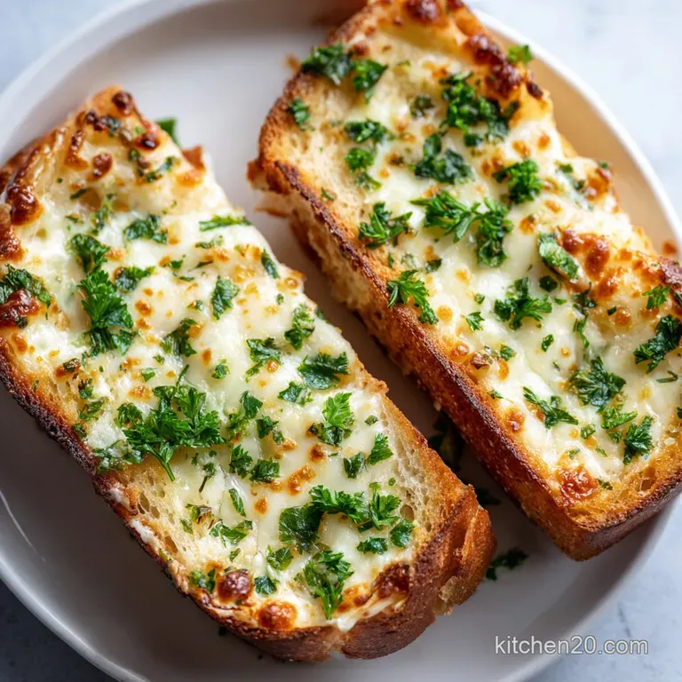 Warm slices of buttery toast topped with melted gold cheese on a white platter beside a bowl of red sauce.